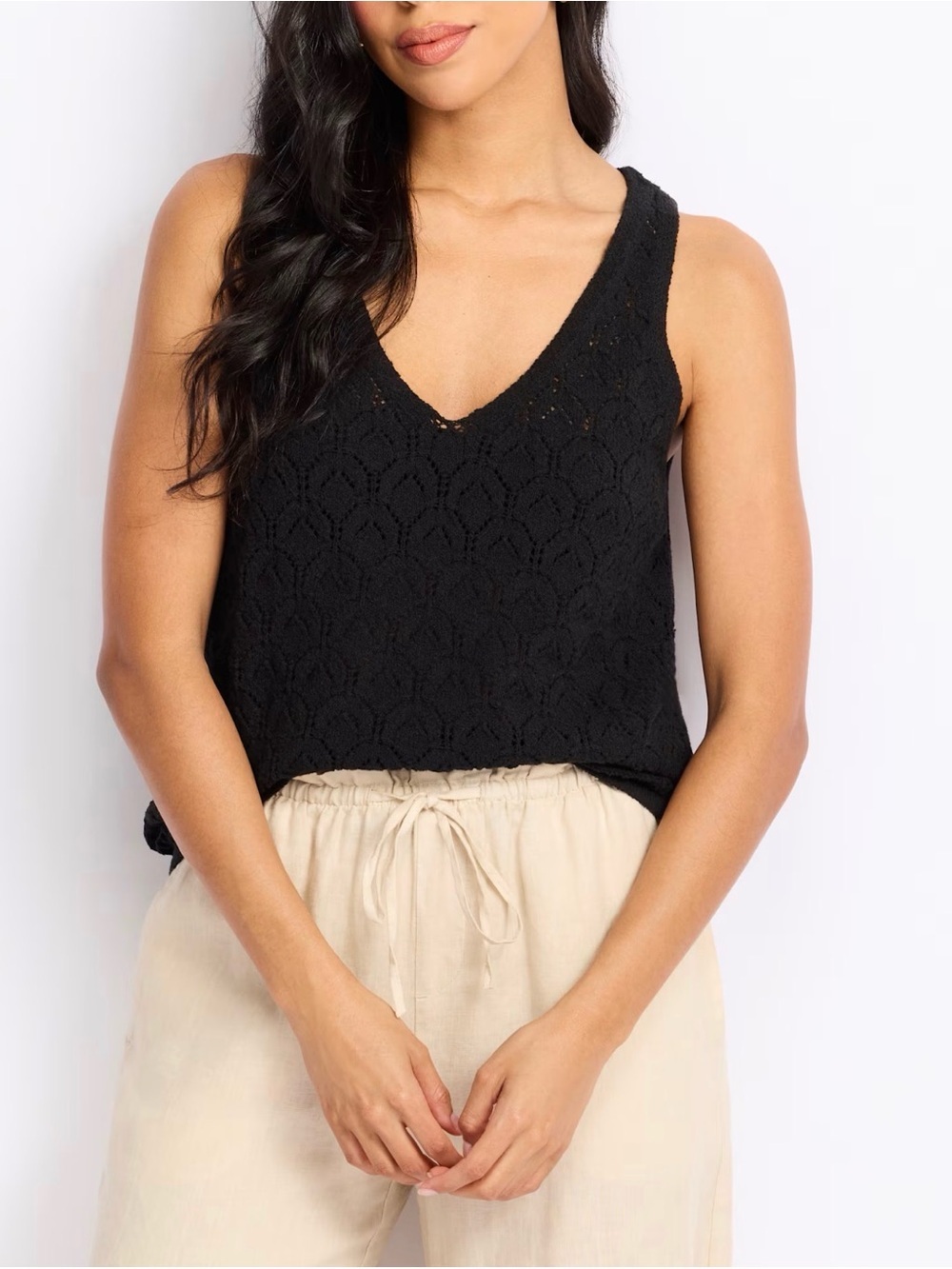 Vince Camuto Peplum Pointelle Tank Top Sweater Black Large NWT STITCH FIX
